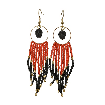 Halloween Glass Seed Tassel Earrings for Women EJEW-MZ00798-01-1