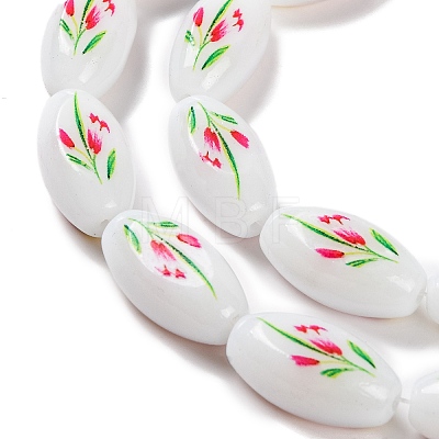Printing Glass Oval Beads for Necklaces Bracelets Making GLAA-B020-01A-12-1