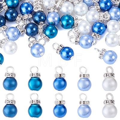 70Pcs 5 Colors Glass Pearl Pendants PALLOY-TAC0321-1