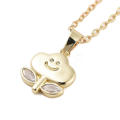 Brass Clear Cubic Zirconia Cable Chain Smiling Face Cloud Flower Pendant Necklaces NJEW-B100-06G-1