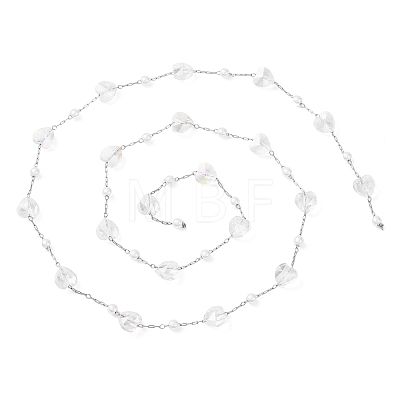 304 Stainless Steel & ABS Plastic Pearl Round Bead & Glass Heart Bead Cable Chains CHS-G048-11P-1