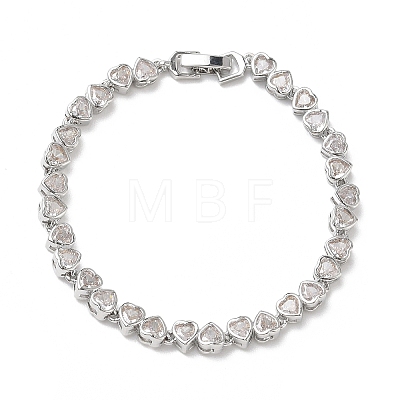 Heart Brass Micro Pave Clear Cubic Zirconia Link Chain Bracelets for Women BJEW-C156-07C-P-1