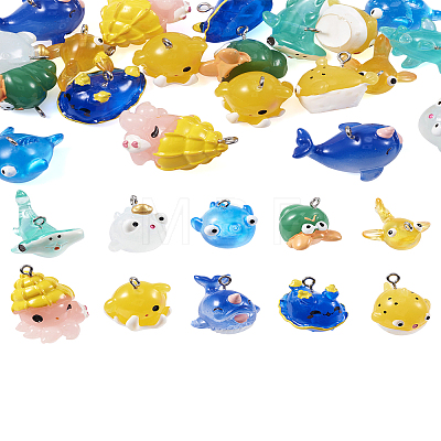 20Pcs 10 Styles Ocean Theme Resin Pendants FIND-TA0002-37-1