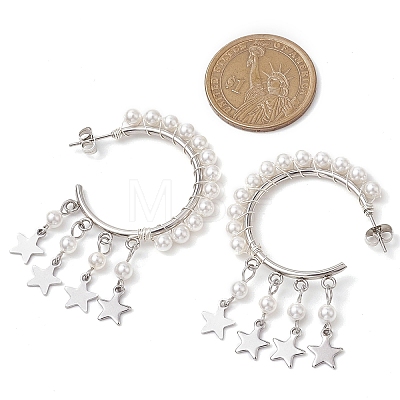 Star Shell Pearl Dangle Stud Earrings EJEW-JE06186-02-1