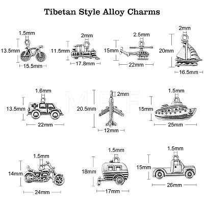 100pcs 10 Style Tibetan Style Alloy Pendants TIBEP-CJ0001-31-1