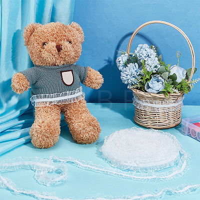 Polyester Elastic Pleated Lace Ribbon OCOR-WH0036-70B-1