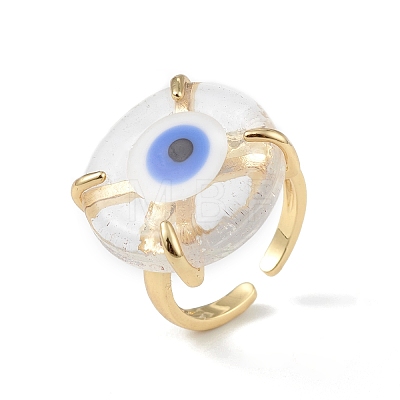 Lampwork Evil Eye Open Cuff Ring RJEW-C051-01G-02-1