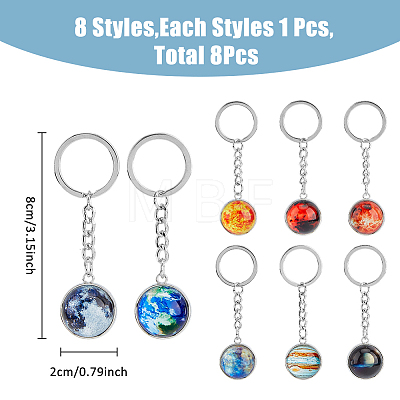 SUPERFINDINGS 8Pcs 8 Colors Luminous Glass Pendant Keychain KEYC-FH0001-46-1