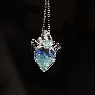 Ocean Handmade Lampwork Heart Pendant 201 Stainless Steel Cable Chain Necklaces WG9777A-04-1