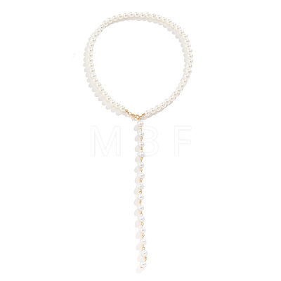 Alloy & White Imitation Pearl Round Beaded Link Chain Y Necklaces for Women FS-WG05D33-01-1