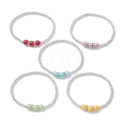 ABS Plastic Imitation Pearl & Brass Beaded Stretch Bracelet BJEW-JB10155-1