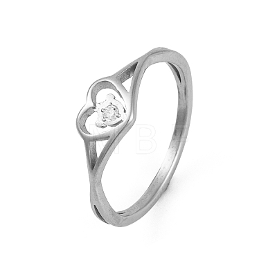 Heart 304 Stainless Steel Finger Ring foe Women RJEW-C086-15-P-1