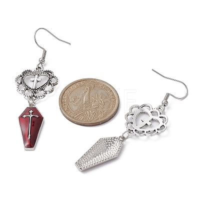 Alloy Enamel Heart & Cross Dangle Earrings EJEW-JE05313-1