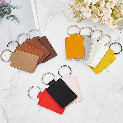 CutHollow 12Pcs 12 Colors Rectangle Imitation Leather Pendant Keychain KEYC-CL0001-12-1