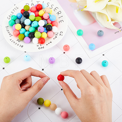75pcs 15 Colors Food Grade Eco-Friendly Silicone Beads SIL-DC0001-02-1