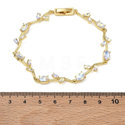 Brass Glass Flower Link Chain Bracelets KK-CBA7DFA-01G-02-1