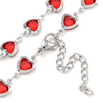 304 Stainless Steel & Glass Heart Link Chain Necklaces NJEW-P315-03P-06-1