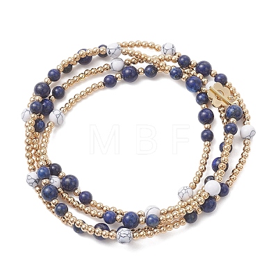 Round Natural Lapis Lazuli & Synthetic Howlite Beaded Wrap Long Necklaces NJEW-JN05907-02-1