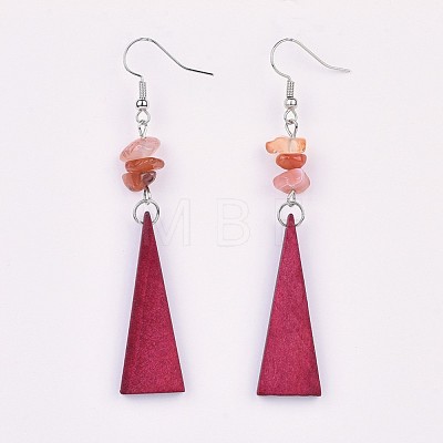 Pear Wood Dangle Earring EJEW-JE03156-05-1