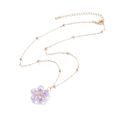 Glass Beaded Flower Pendant Necklace with Satellite Chain NJEW-JN03843-1