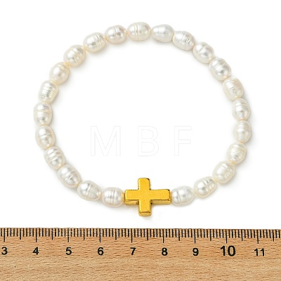 Natural Cultured Freshwater Pearl & Alloy Beads Stretch Bracelets for Women BJEW-JB14103-01-1