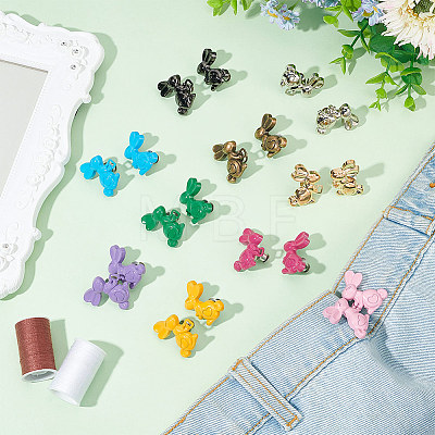 10 Sets 10 Colors Rabbit with Heart Spray Painted Alloy Adjustable Jean Button Pins DIY-FG0004-94-1