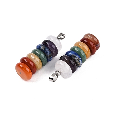 Chakra Theme Natural Amethyst & Topaz Jade & Red Agate & Quartz Crystal & Red Jasper & Lapis Lazuli & Green Aventurine Pendants G-N344-06B-1