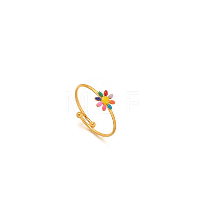 Daisy 304 Stainless Steel Enamel Open Cuff Rings for Women RJEW-M061-01G-06-1