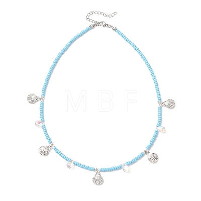 Boho 304 Stainless Steel Shell Shaped Pendant Glass Seed Beaded Necklaces NJEW-MZ00147-01-1