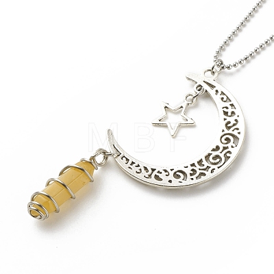 Natural Topaz Jade Bullet with Alloy Moon and Star Pendant Necklace NJEW-JN03912-04-1