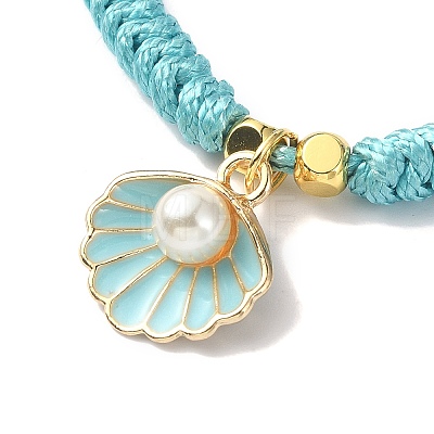 Shell Shape Alloy Enamel Pendant Bracelets with ABS Plastic Imitation Pearl BJEW-JB09882-02-1