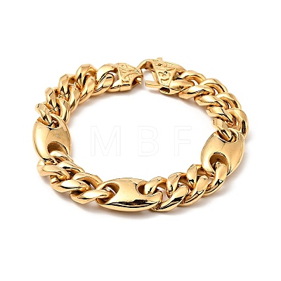 Ion Plating(IP) 304 Stainless Steel Coffee Bean Link Chain Bracelet for Men Women BJEW-E009-19G-02-1