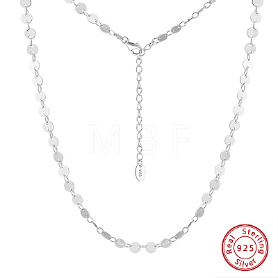 925 Sterling Silver Flat Sequin Chain Necklaces for Women NJEW-H048-01P-1