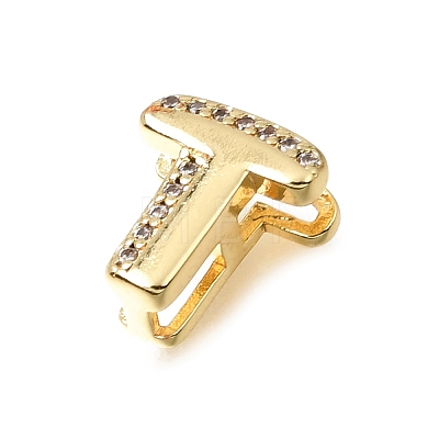 Brass Micro Pave Clear Cubic Zirconia Initial Spacer Bars KK-E802-34G-T-1