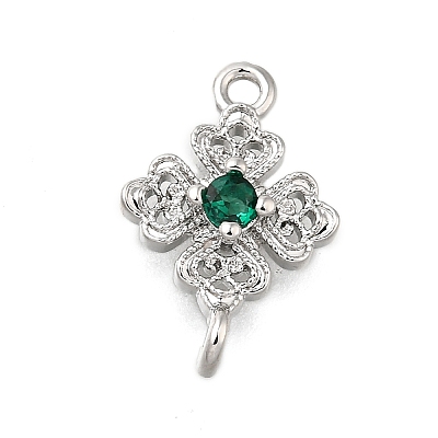 Brass Green Cubic Zirconia Clover Connector Charms KK-Q048-12P-1