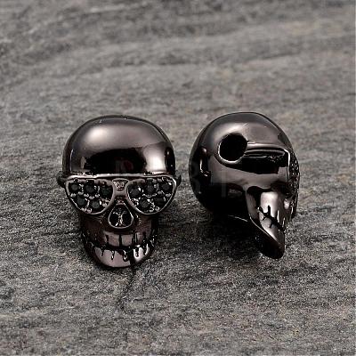 Skull Brass Micro Pave AAA Cubic Zirconia Beads ZIRC-L056-01B-NR-1