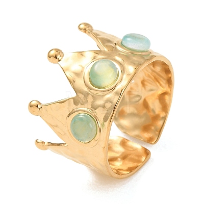 Brass with Natural Gemstone Open Cuff Rings for Women RJEW-K261-08C-G-1
