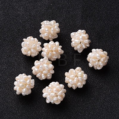 Round Handmad Natural Pearl Woven Beads PEAR-J002-01-1