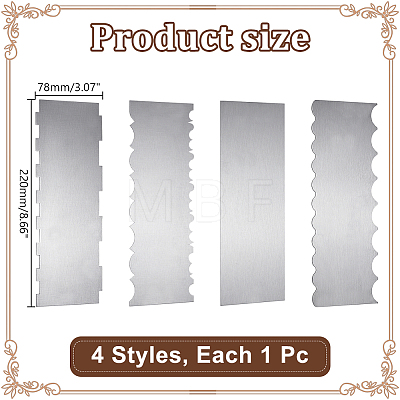 4Pcs 4 Styles Cake Cream Stainless Steel Scraper AJEW-AR0005-76-1