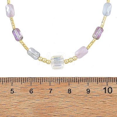 Gradient Color Electroplate Glass and Brass Tube Beaded Necklaces NJEW-JN06689-1