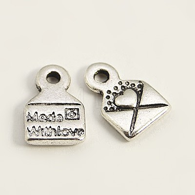 Tibetan Style Alloy Envelope Carved Heart and Word Made with Love Charms for Gift Making LF0643Y-1