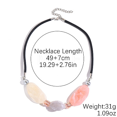 Resin Geometric Oval Beaded Necklaces with Black Waxed Cord and Alloy End Chains WG4F80F-01-1