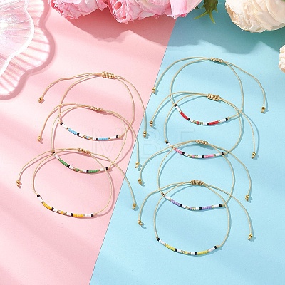 7Pcs 7 Colors Bohemian Adjustable Cylinder Glass Seed Beads Braided Bead Bracelets Set for Women BJEW-MZ00289-1