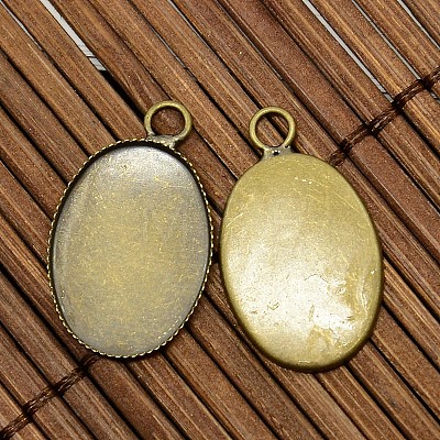 13x18mm Oval Tempered Glass Cabochons and Antique Bronze Brass Pendant Settings for Eiffel Tower Pendant Making DIY-X0089-NF-1