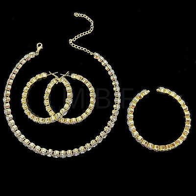 Flat Round Brass Crystal Rhinestone Jewelry Sets WG38BC5-02-1