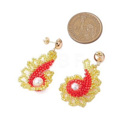 Glass Seed Bead & Glass Pearl Bead Conch Dangle Stud Earrings Set for Women EJEW-MZ00269-1