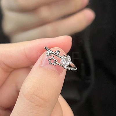 Alloy with Crystal Rhinestone Cuff Open Rings for Women FS-WG2A069-01-1