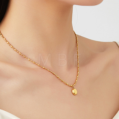 304 Stainless Steel Polished Oval Pendant Necklaces for Women WGCA7B3-01-1