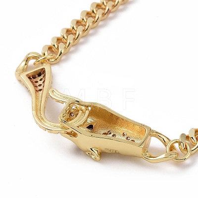Cubic Zirconia Leopard Link Bracelet Brass Curb Chains for Women BJEW-G664-01G-01-1