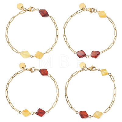 Natural Amber Beads Link Bracelets BJEW-JB13495-1